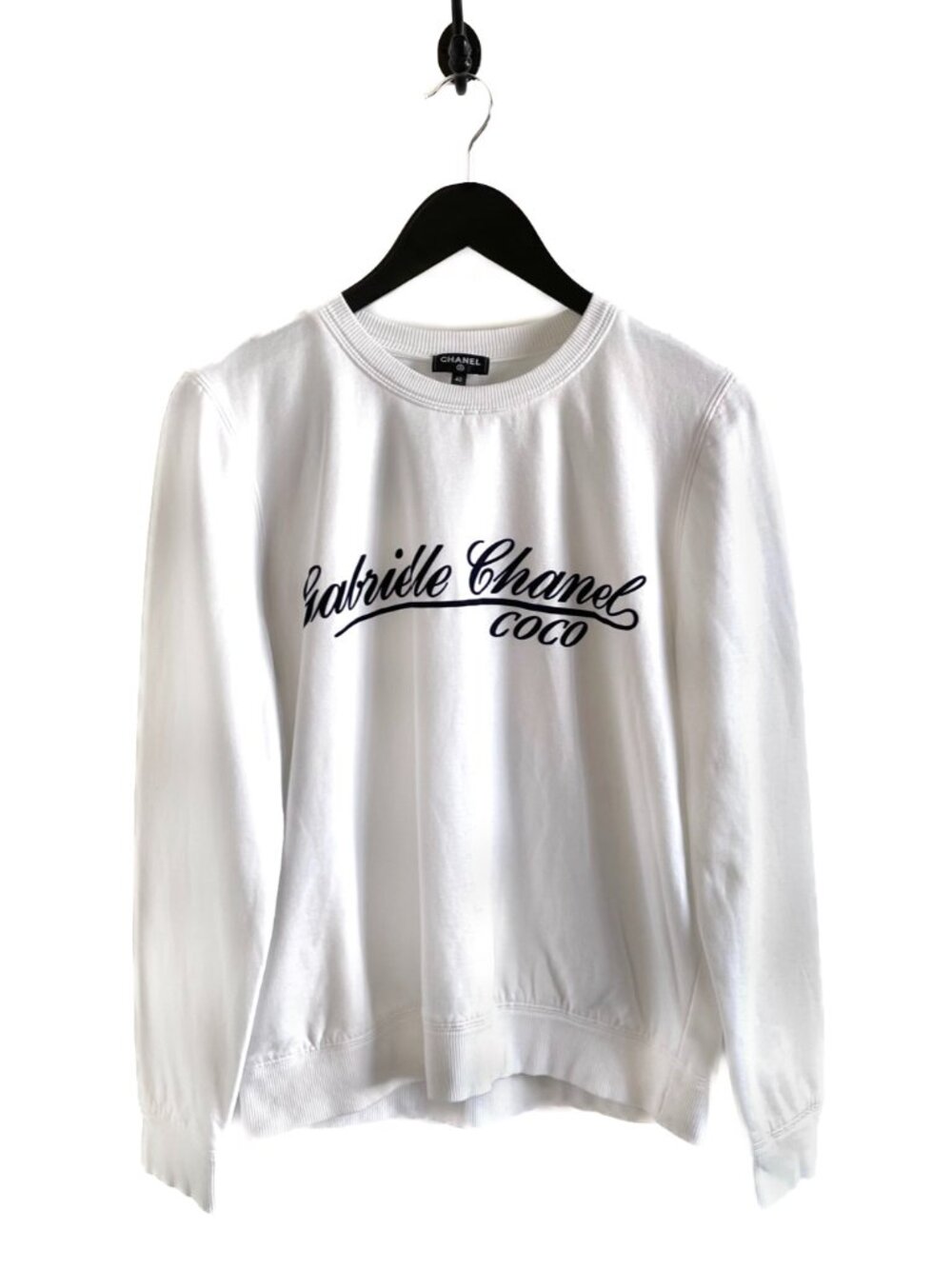 Chanel FW2017 White Sweatshirt Gabrielle Coco Chanel Velvet Signature